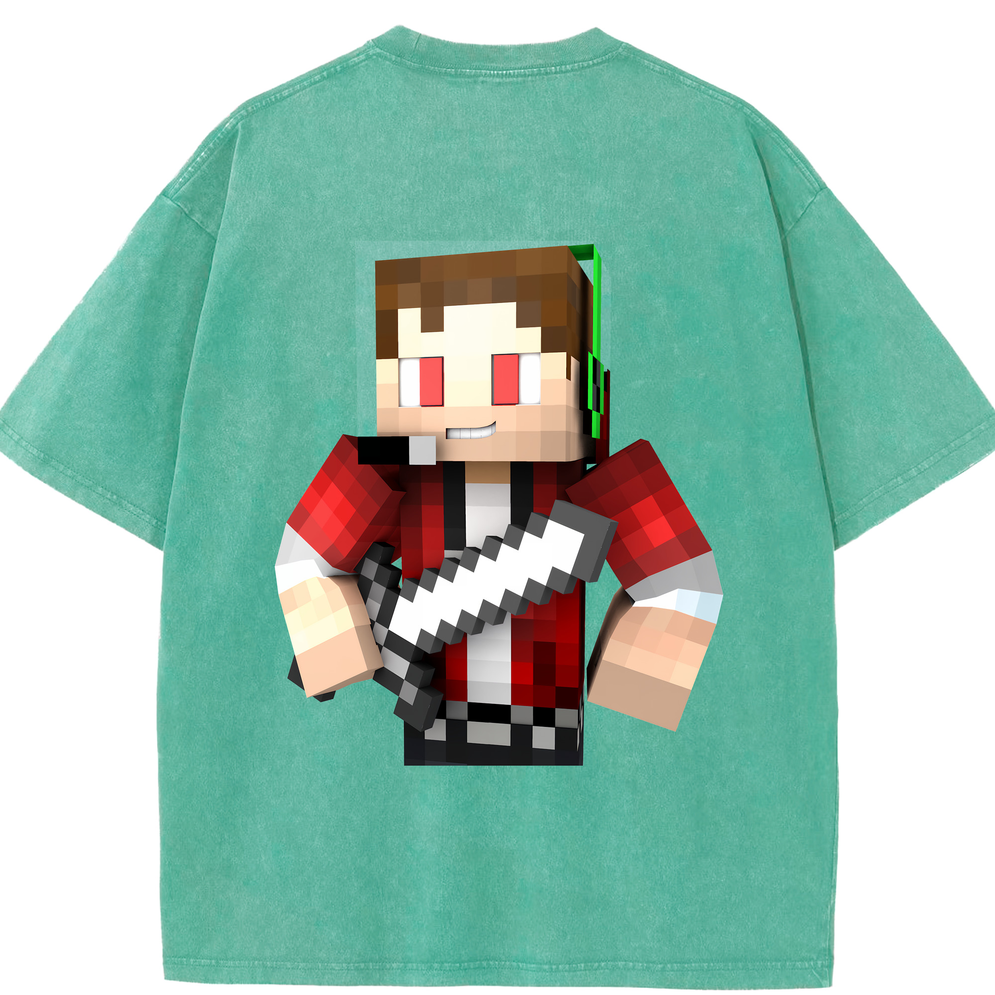 （画像用） マインクラフト ブロックの世界 Minecraft MC Block world 綿100% ヴィンテージ風 半袖Tシャツ（背面プリント）